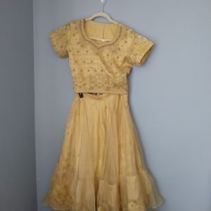 Gold Color Long Lehenga With laced back Choli Indian Traditional Dress 2 piece